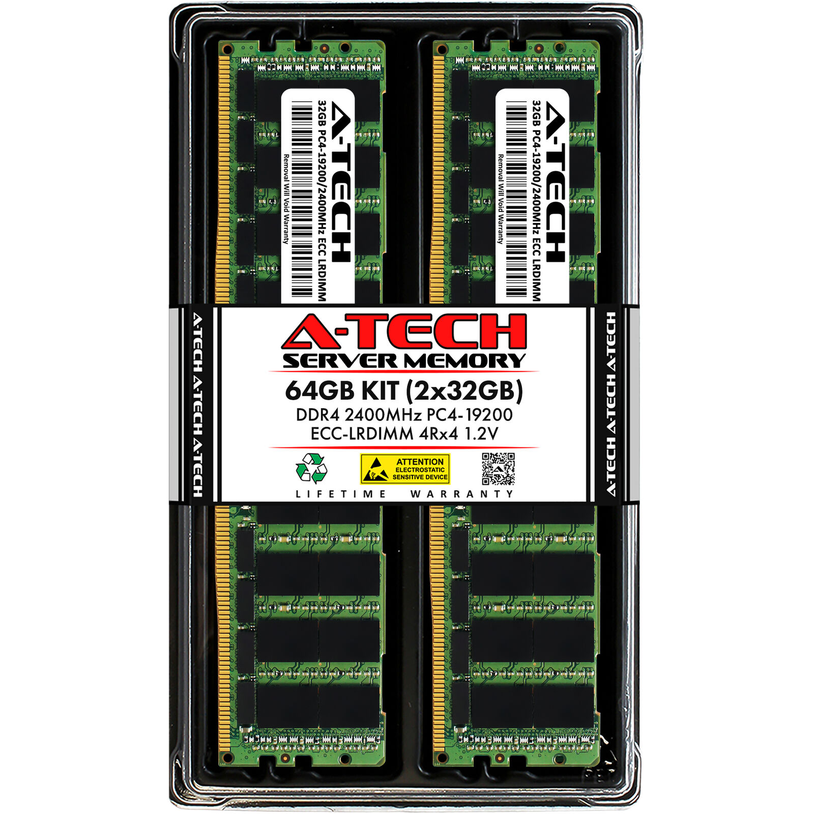 A-Tech 64GB 2x 32GB 4Rx4 PC4-19200 ECC Load Reduced LRDIMM Server Memory RAM
