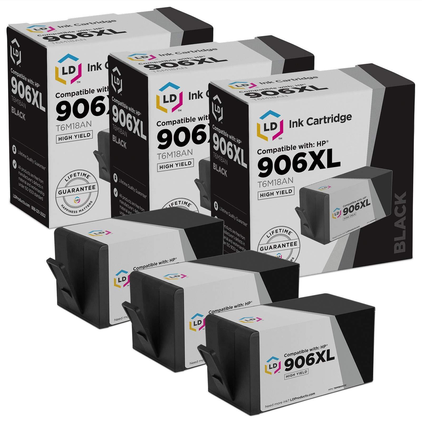 LD Products 3PK Replacement for HP 906XL 902XL Extra HY Black Ink Cartridges