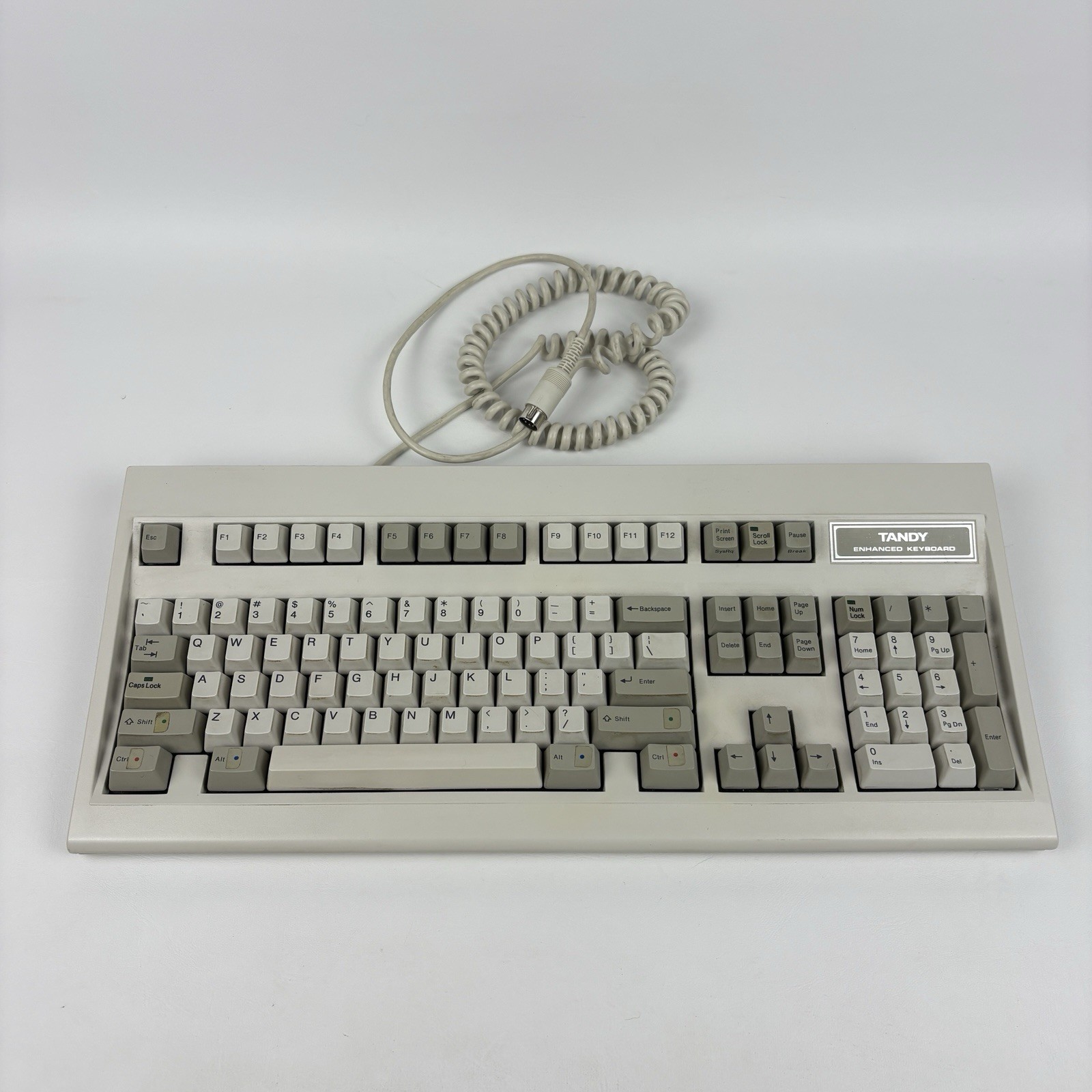 Vintage Tandy Enhanced Computer Keyboard Beige 5-Pin DIN Coiled Cable Tested