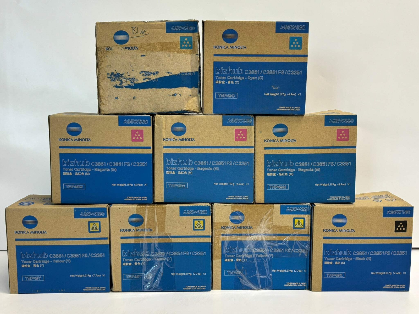 9 New Cosmetic OEM Konica Minolta Bizhub C3351,C3851FS TNP49 CCMMMYYYK Toners