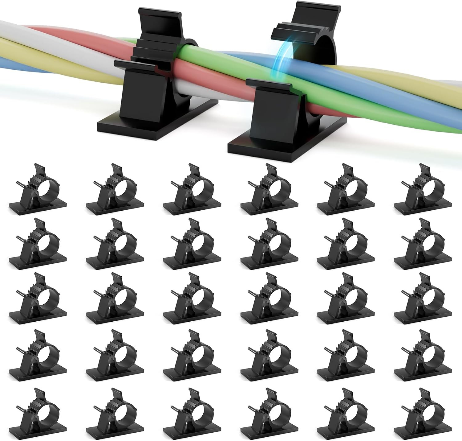 Viaky 30Pcs Black Wire Clips,Self Adhesive Cables Clips Cable Organizer