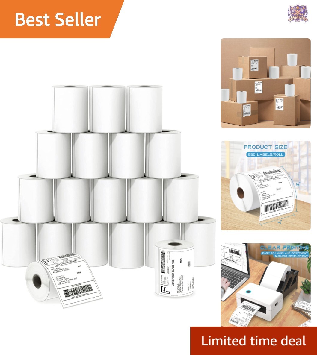 4x6 Thermal Labels Perforated Self-Adhesive Shipping Labels 250/roll 20 Rolls