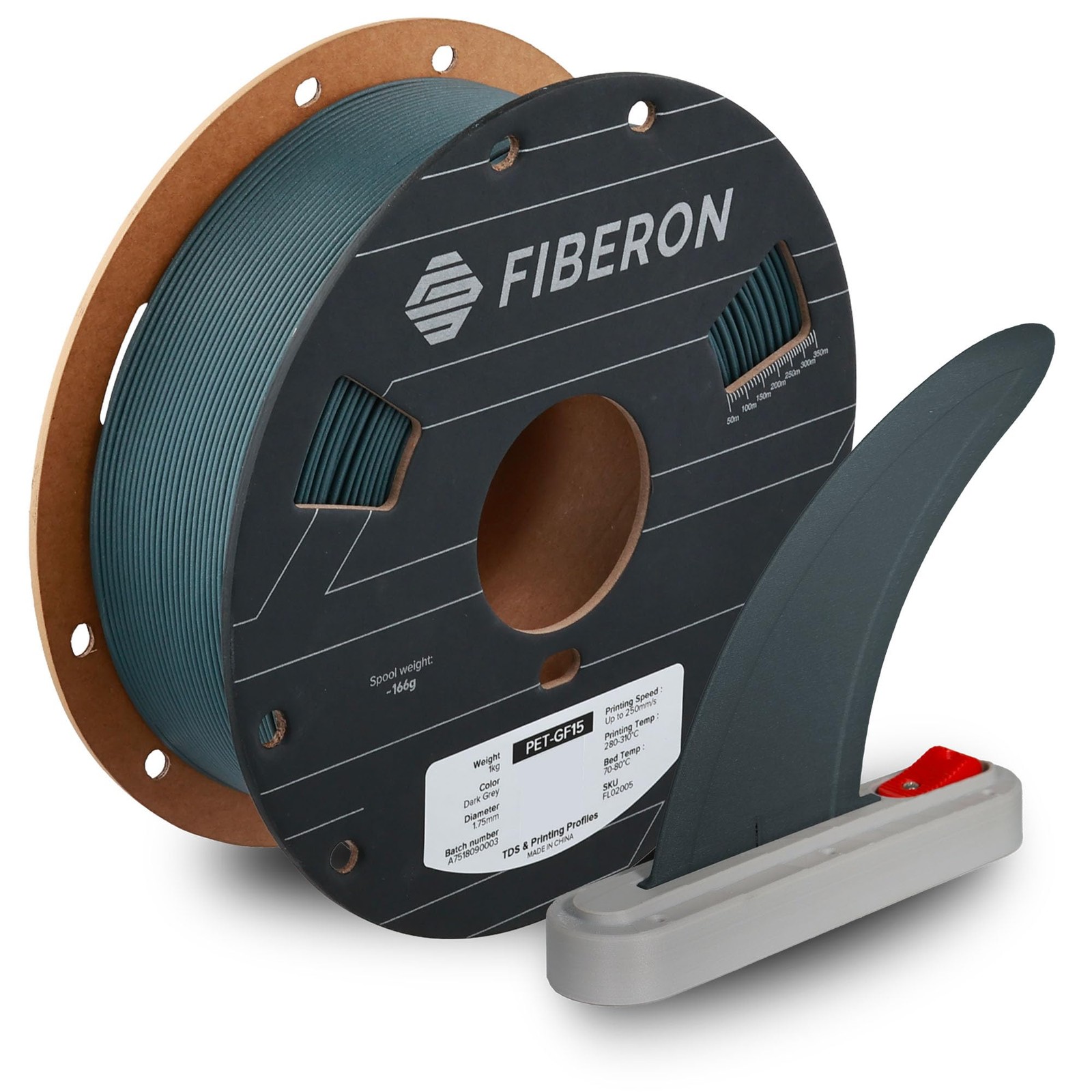 Fiberon Dark Grey PET-GF15 3D Printer Filament 1.75mm 1KG, 15% Glass Fiber Re