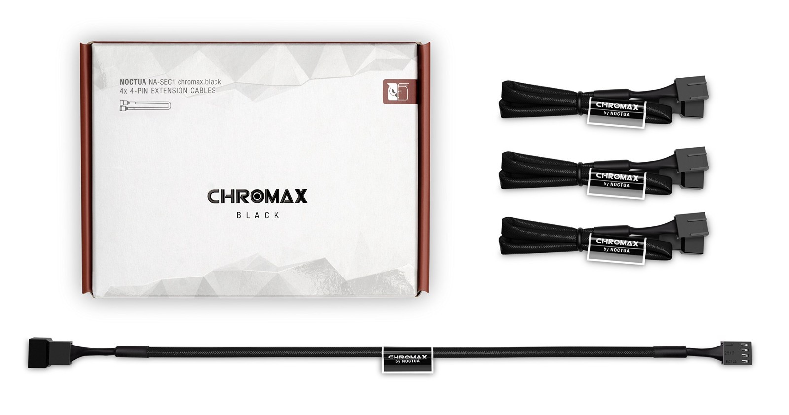 Noctua NA-EC1 chromax.black 30cm 4-Pack PC Fan Extension Cables 3/4-Pin