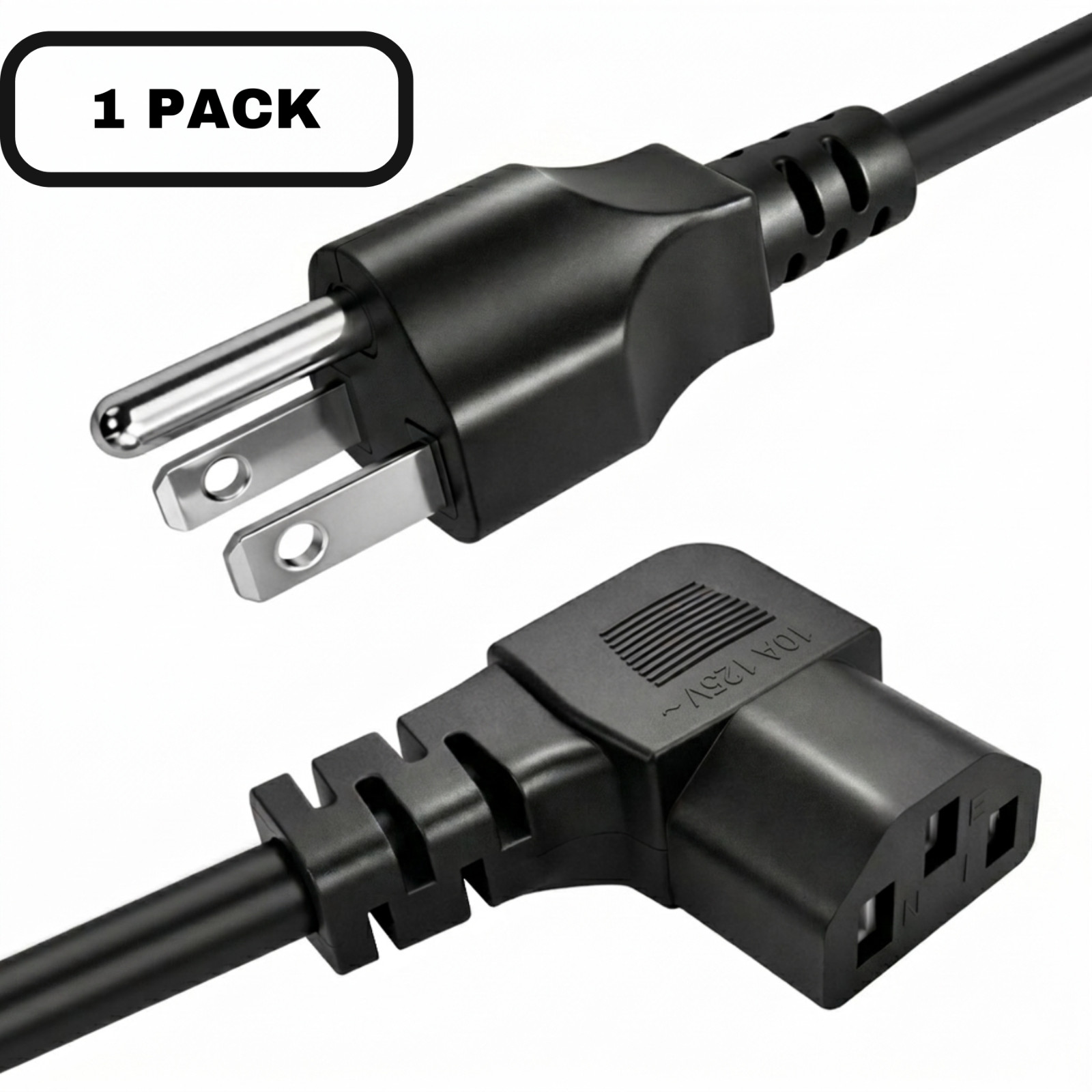 Lot of 1-100 Right Angle 3 Prong Power Cable 5FT NEMA 5-15P to C13 PC Monitor TV