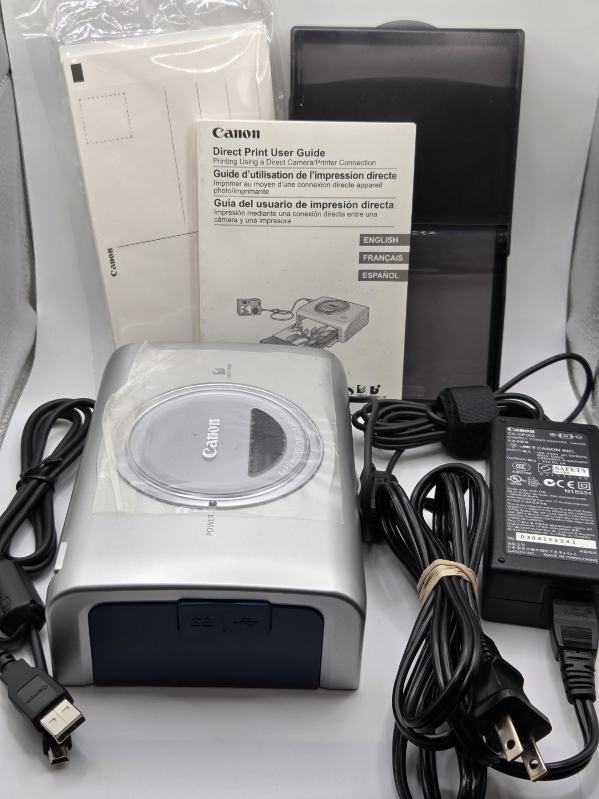 CANON SELPHY CP-200 Photo Printer Bundle - w/ Power Adapter & Tray - Powers On