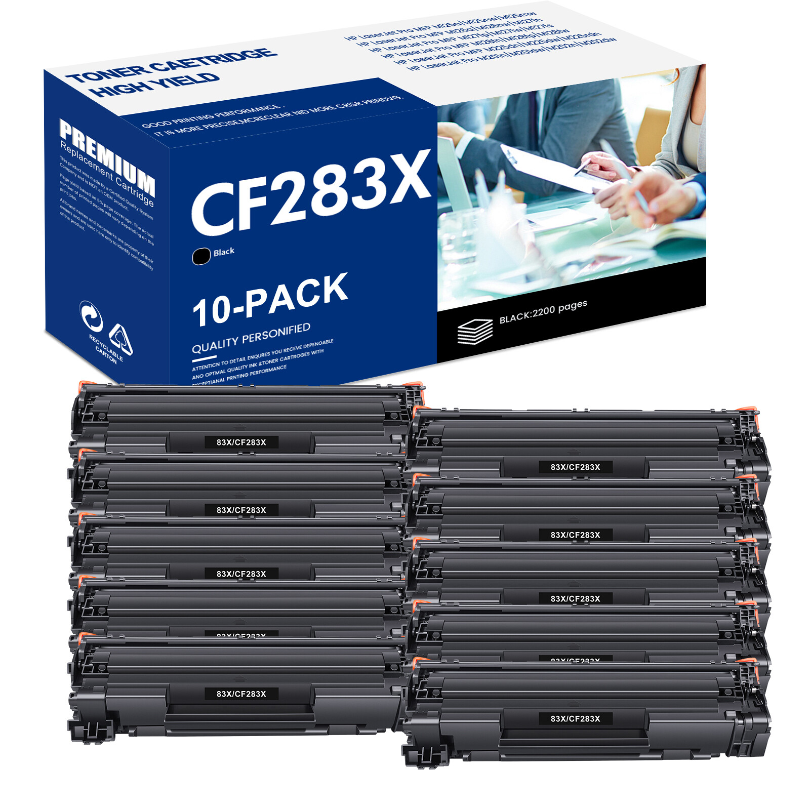 10PK Black CF283X Toner Cartridge For HP 83X LaserJet Pro MFP M225rdn M225dw