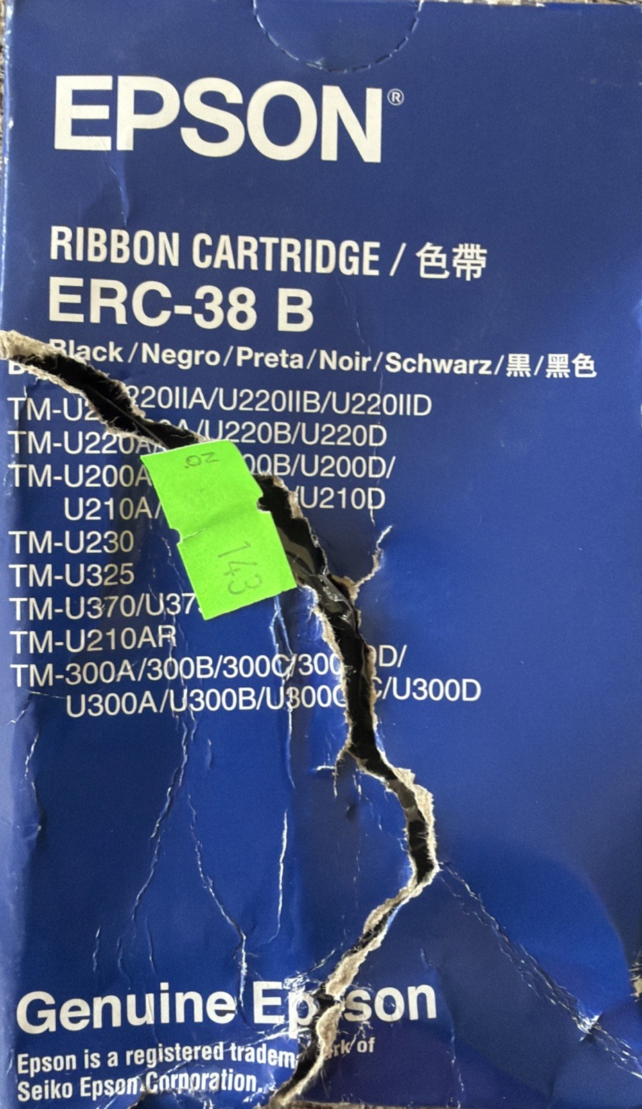 EPSON ERC-38B Black Ribbon Cartridge;