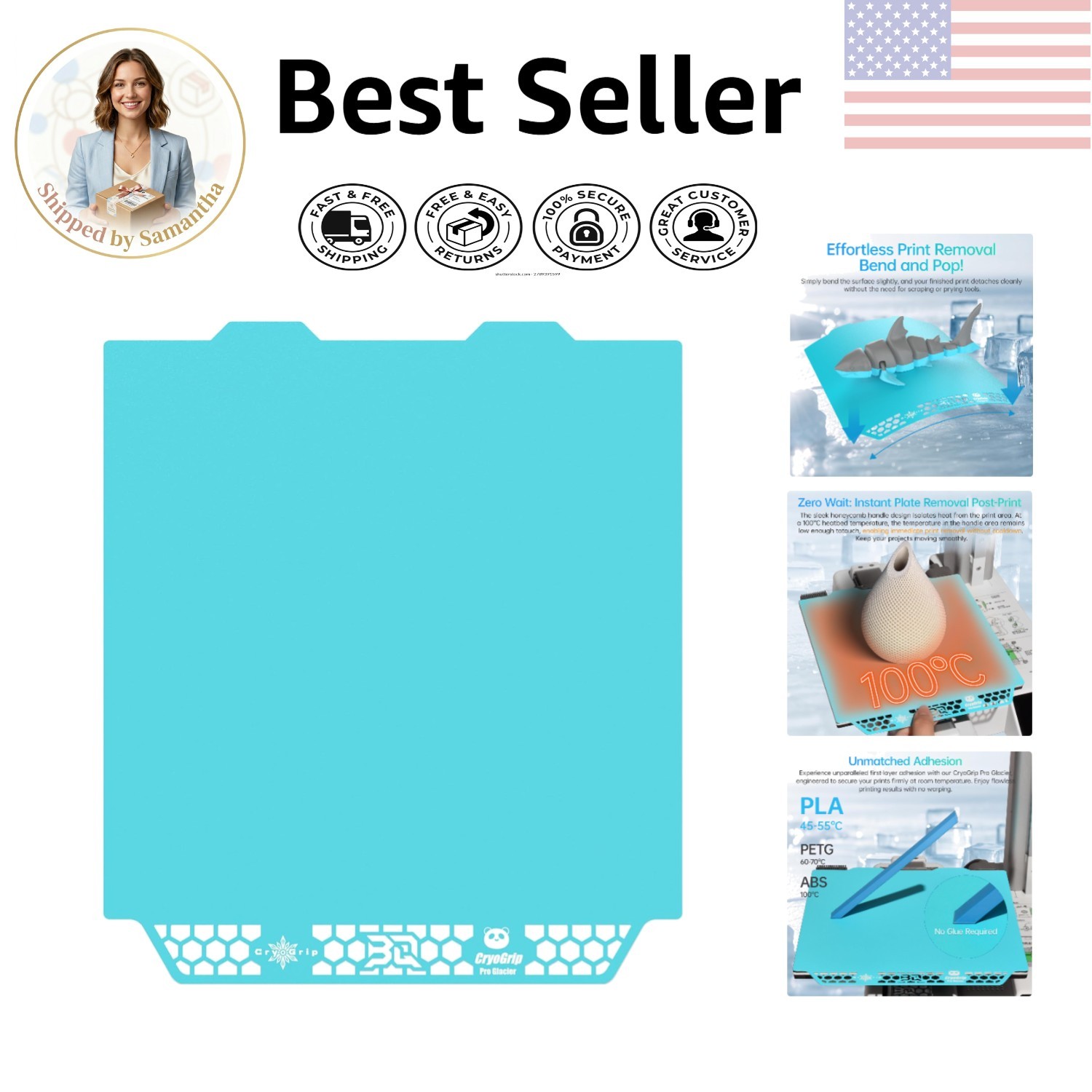 Instant Print Removal BIQU CryoGrip Pro Glacier Build Plate, 184x184mm Size