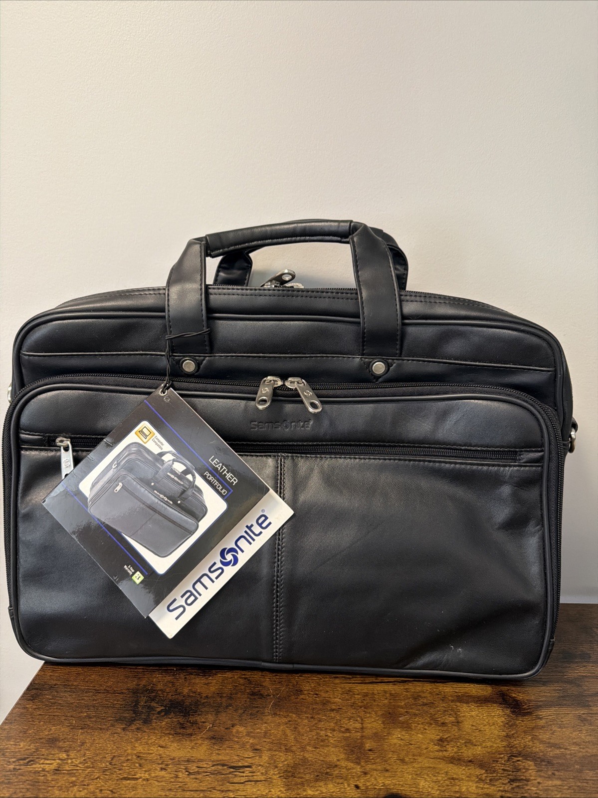 NEW Samsonite BLACK Nappa Leather Portfolio Briefcase 921455 NOS NWT
