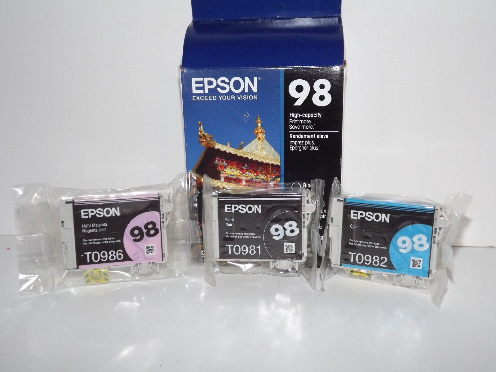 3 Packs Epson Printer Ink 98 Black, Cyan, Light Magenta New (L)