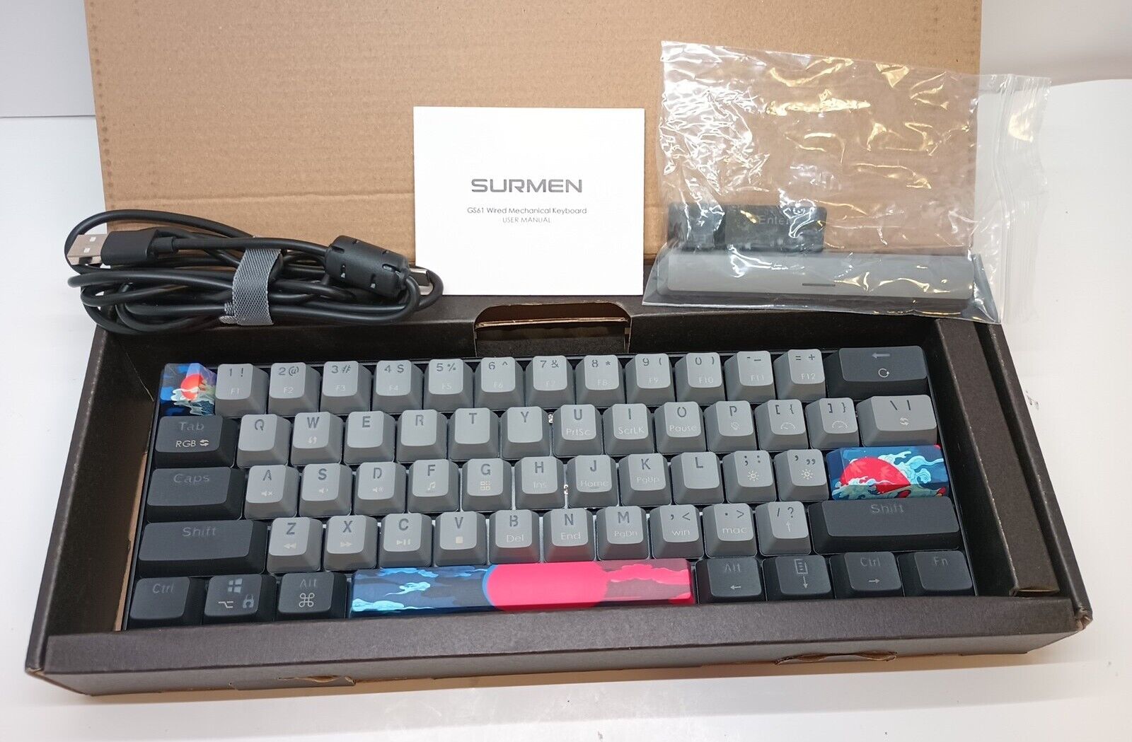 New Portable Wired Gaming Keyboard GS61 Case: Black Caps Key: Doich Shaft:Blue