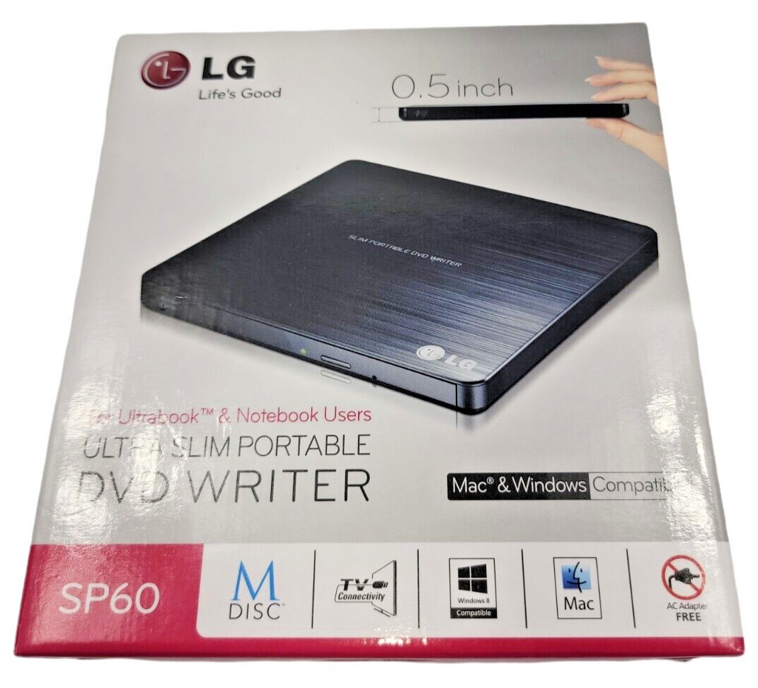 LG SP60NB50 External DVD Writer Slim Portable USB Burner Drive Mac Windows PC