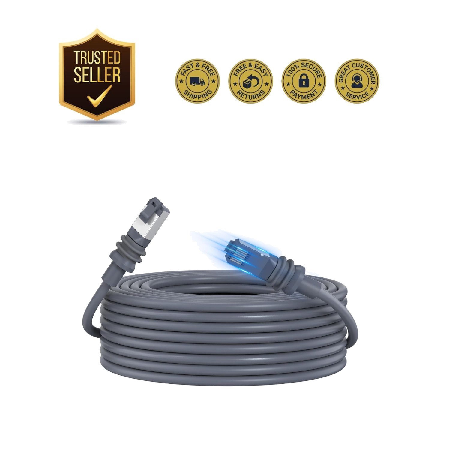 Durable 100FT Starlink Ethernet Cable - 2000 Mbps Data Rate, Weatherproof Design