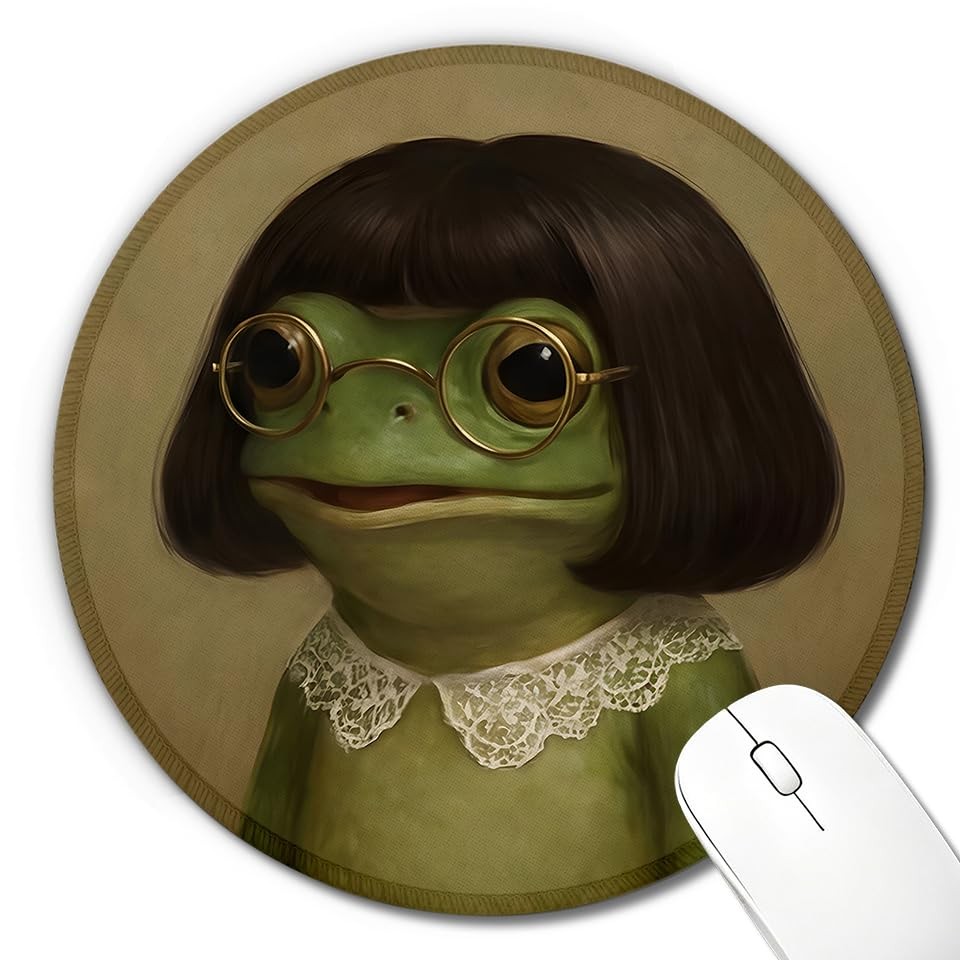 Funny Quirky Frog Meme Round Mouse Pad for Women Desk 7.9x7.9 in