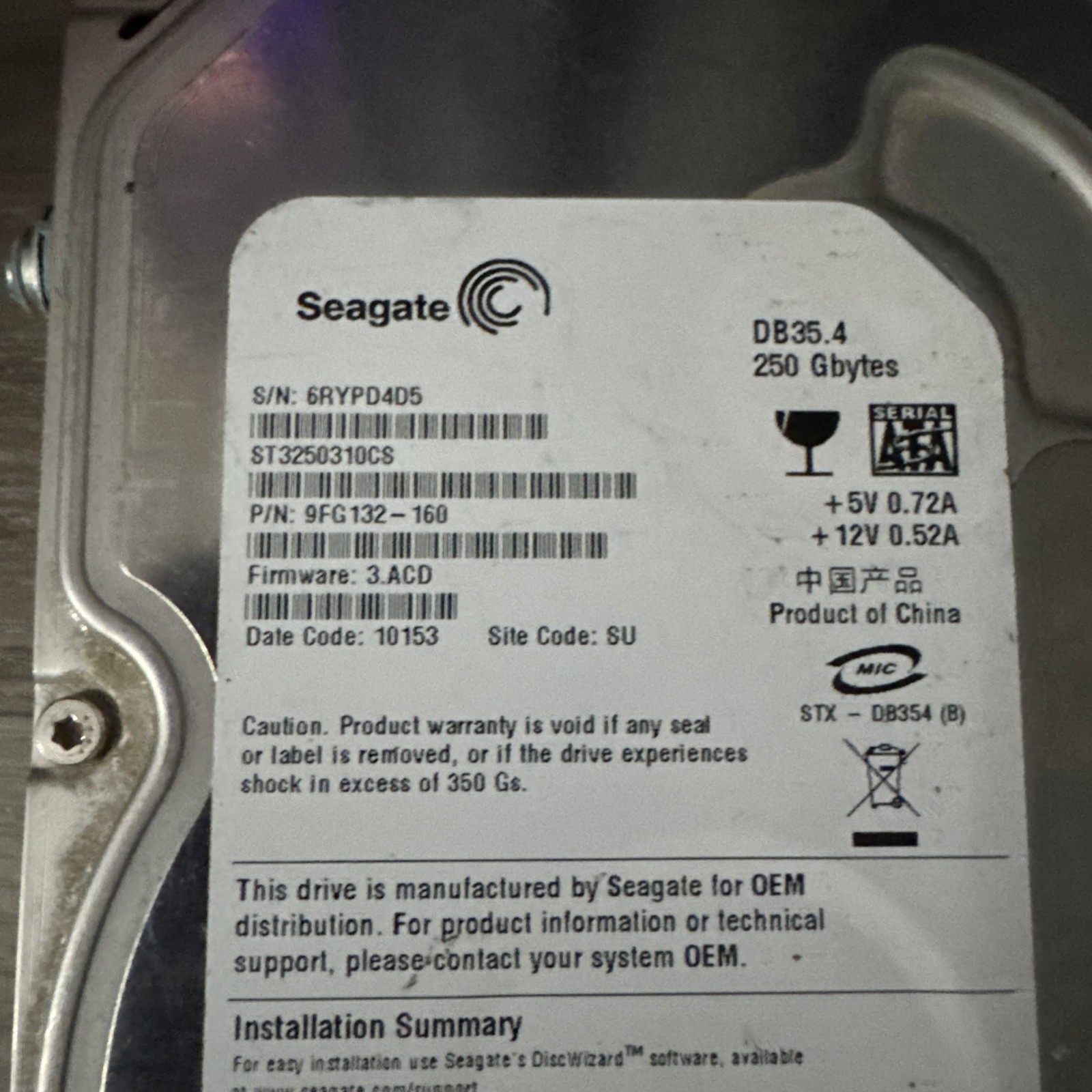 Seagate Barracuda 250GB Internal 7200RPM 3.5" ST250DM000 HDD 3.5” Internal Drive