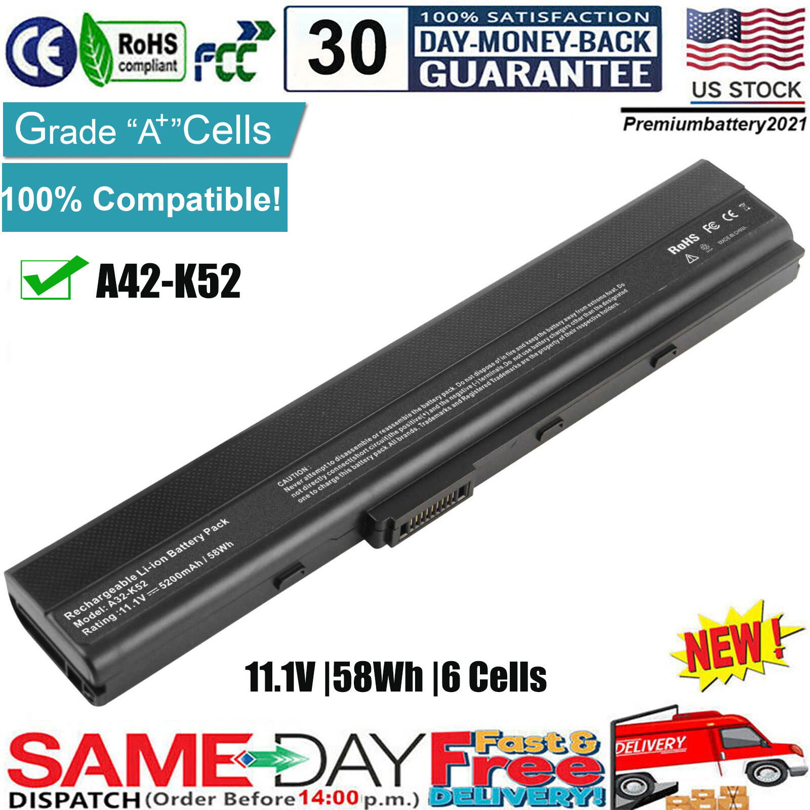 Laptop Battery For Asus X42 X42F X42J X52 X52F X52J X52N Battery A32-K52 A42-K52