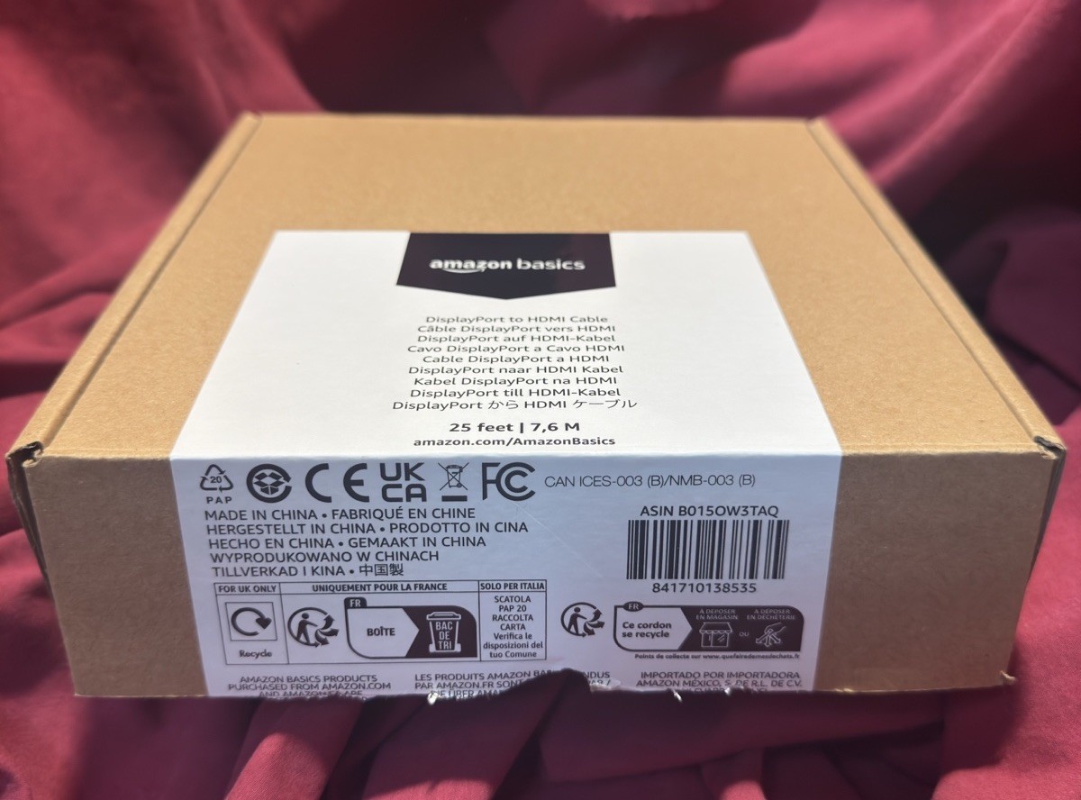 DisplayPort to HDMI Display Adapter Cable 25 ft 7,6M - AmazonBasics Brand *NEW*
