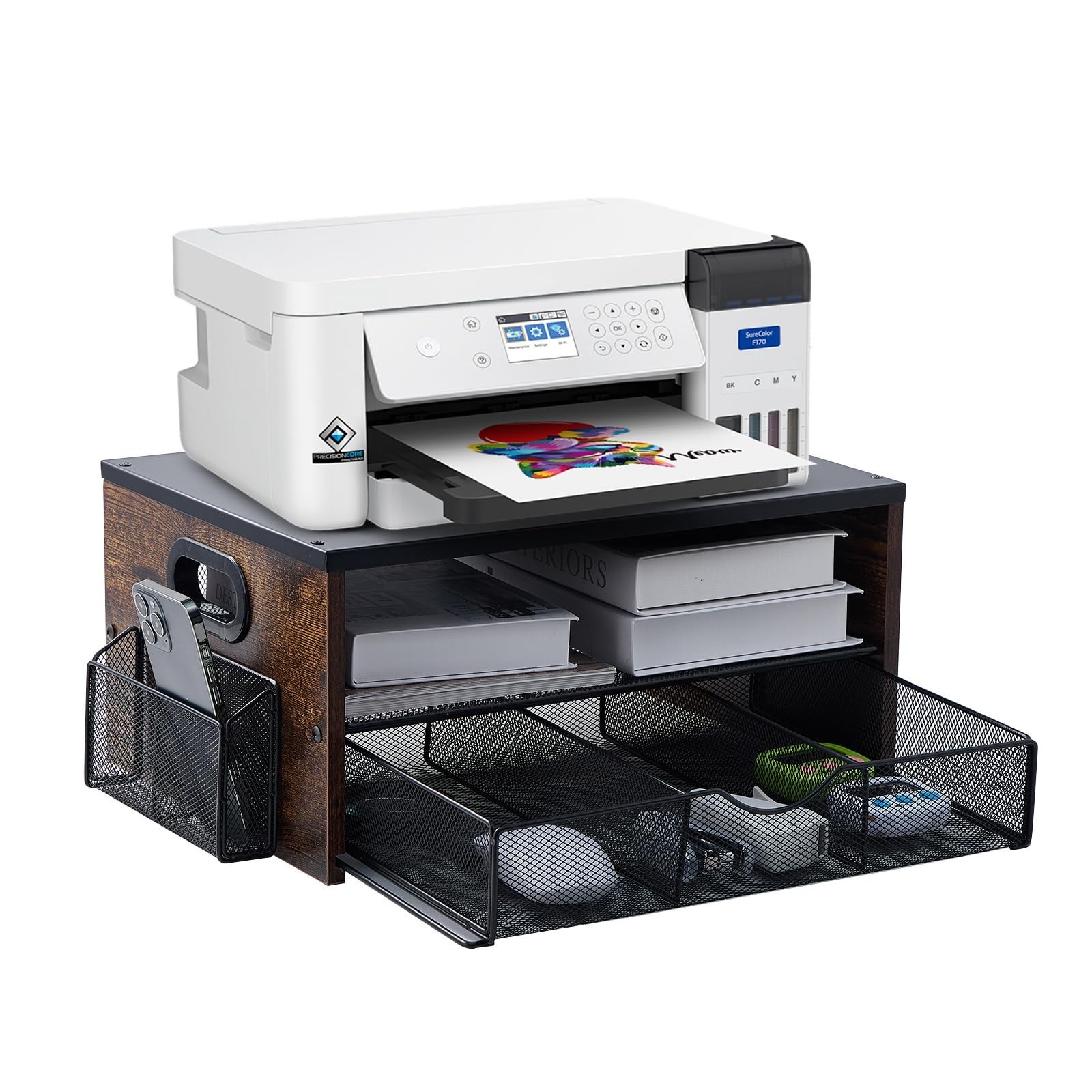 Printer Stand,Desktop Printer Stand with 2-Tier Storage Shelves for Home Offi...