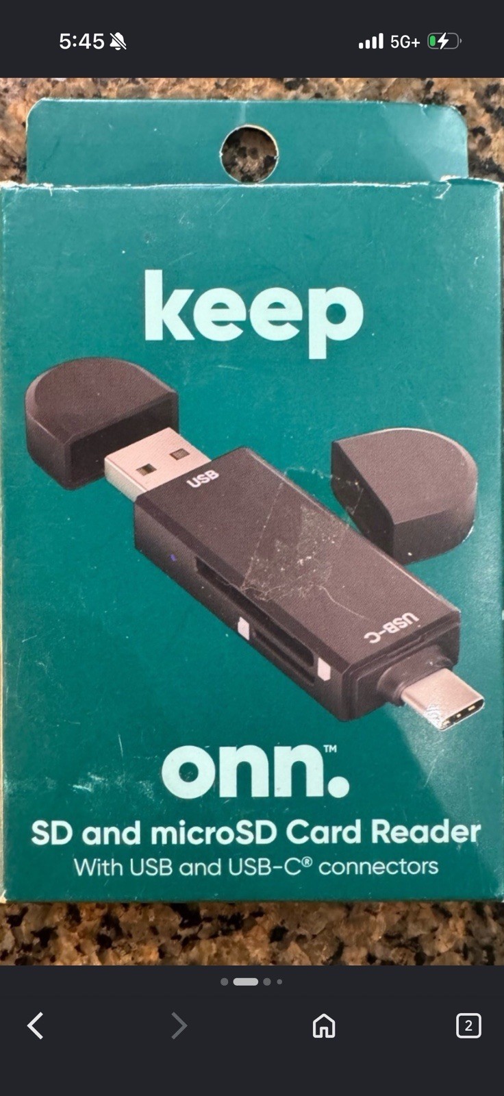 onn. SD & microSD Card Reader, USB & USB-C Connectors, MPN 100130498
