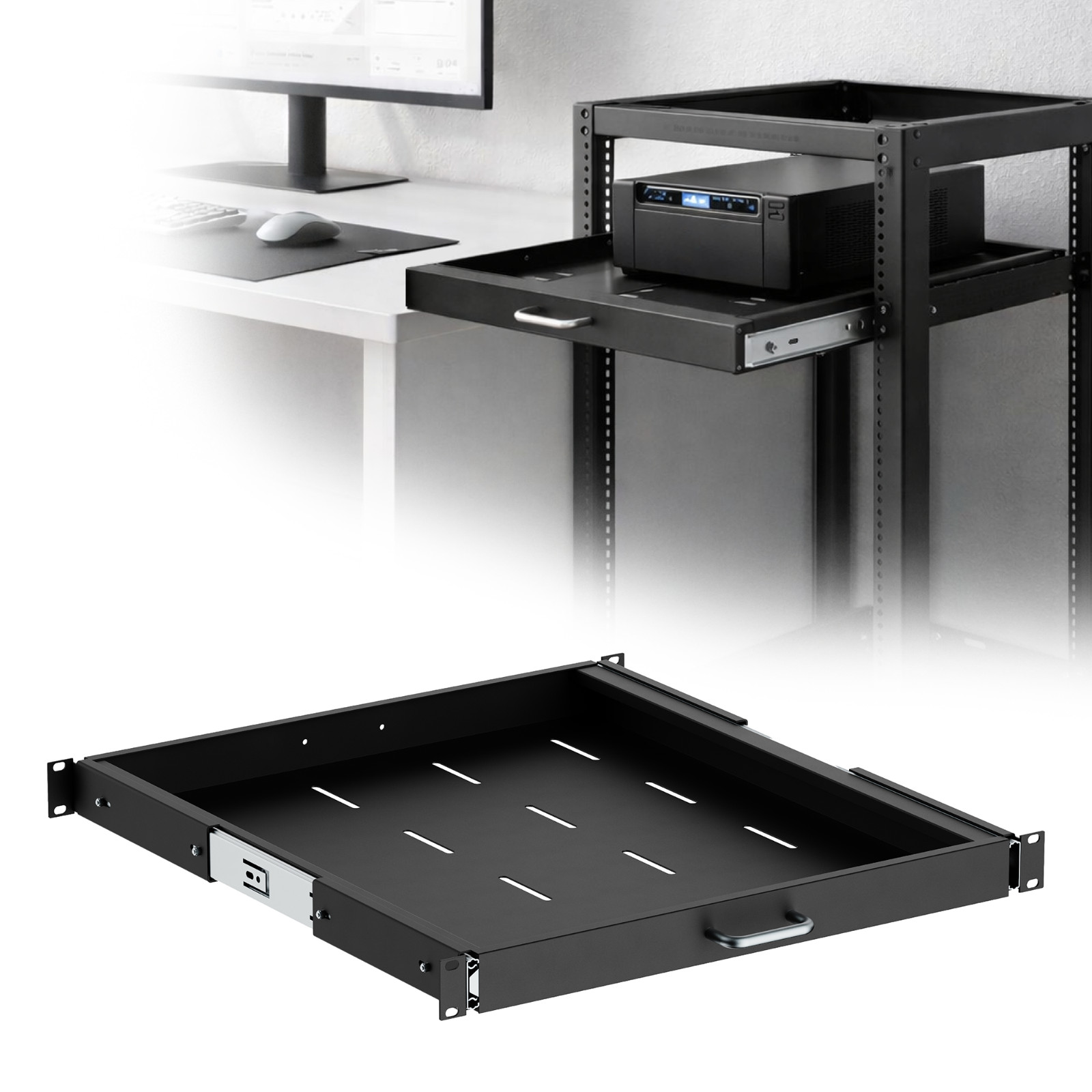 ynVISION.DESIGN 1U Server Rack Mountable Slide Out Shelf with Handle