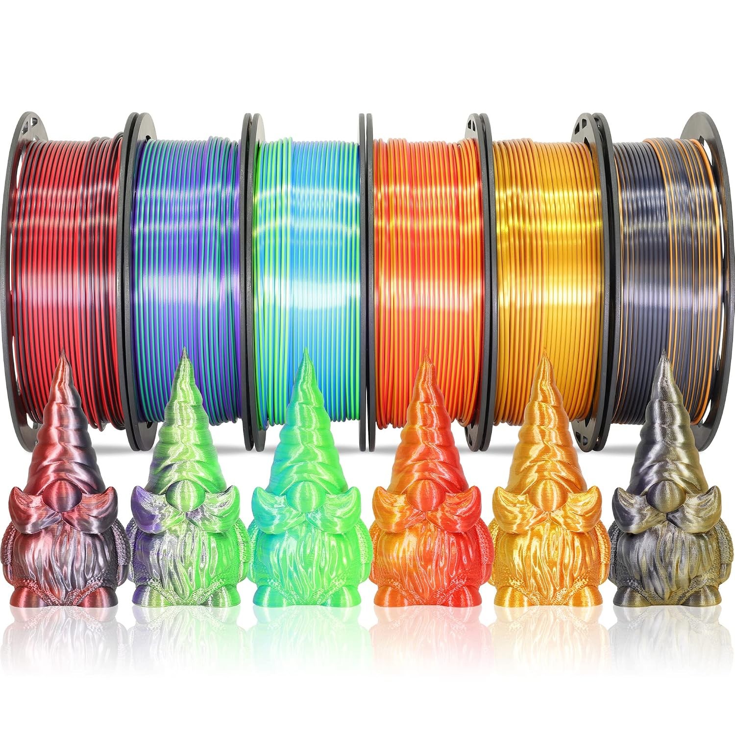 6 Spools Bicolor 1.75mm Dual Color 3D Printer Filament Bundle