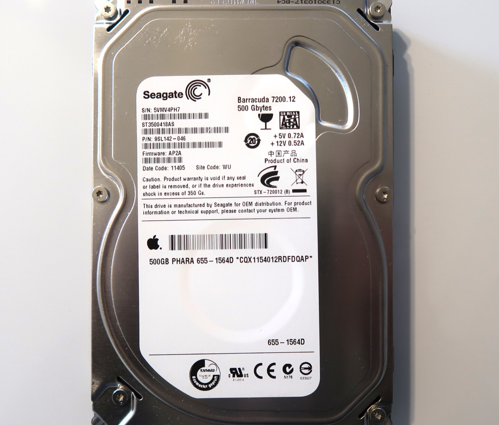 Seagate ST3500418AS 9SL142-046 AP2A (5VMV) WU China 500gb 3.5" Sata HDD 04/2011