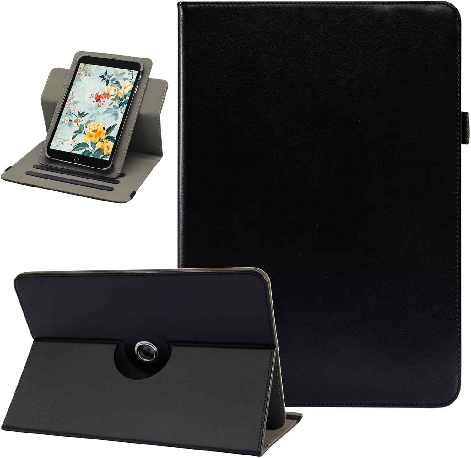 Black PU Leather Case for 10.1 Inch Tablets, 360 Degree Rotating Stand, Multi-An