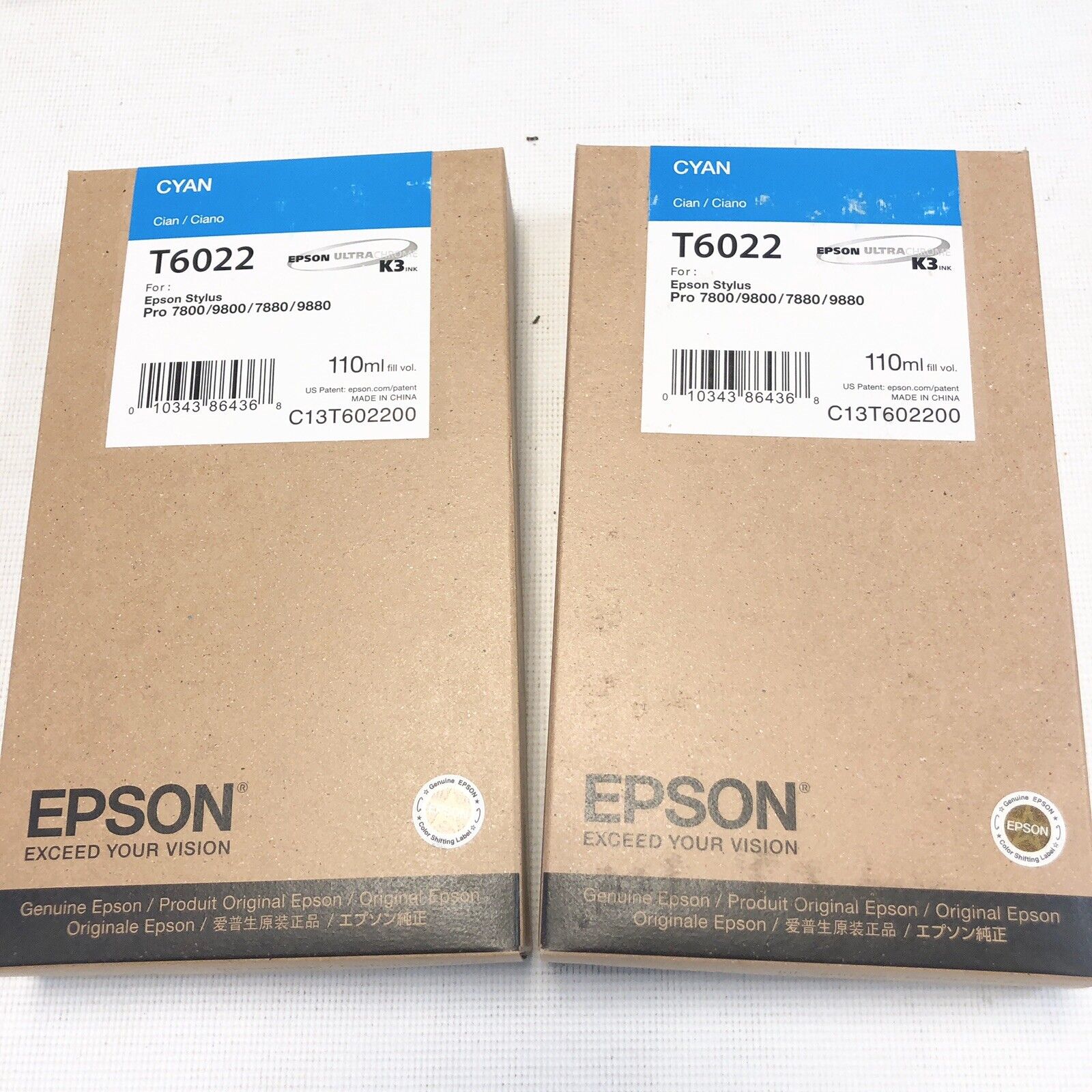Lot of 2x Genuine Epson T6022 Cyan Ink Cartridges Expired: 12-2019