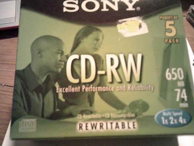 Sony CD RW 5 Pack Blank Discs 650MB 74 Minute Rewritable Multi Speed 1X 2X 4X