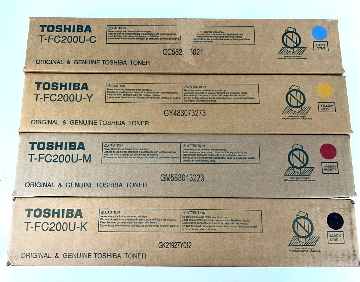 LOT 4 Genuine Toshiba T-FC200U Toner Set CMYK e-STUDIO 2000AC 2500AC OEM Bundle