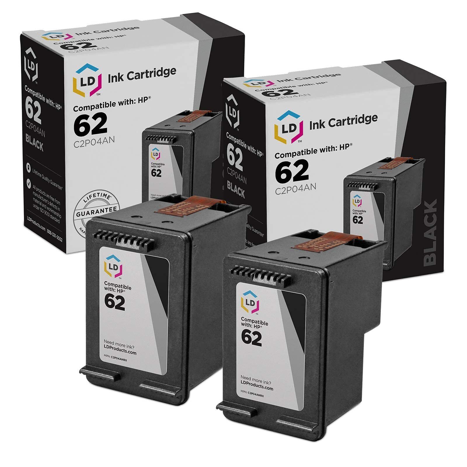 LD Ink Cartridge Replacement for HP 62 C2P04AN (Black, 2-Pack)