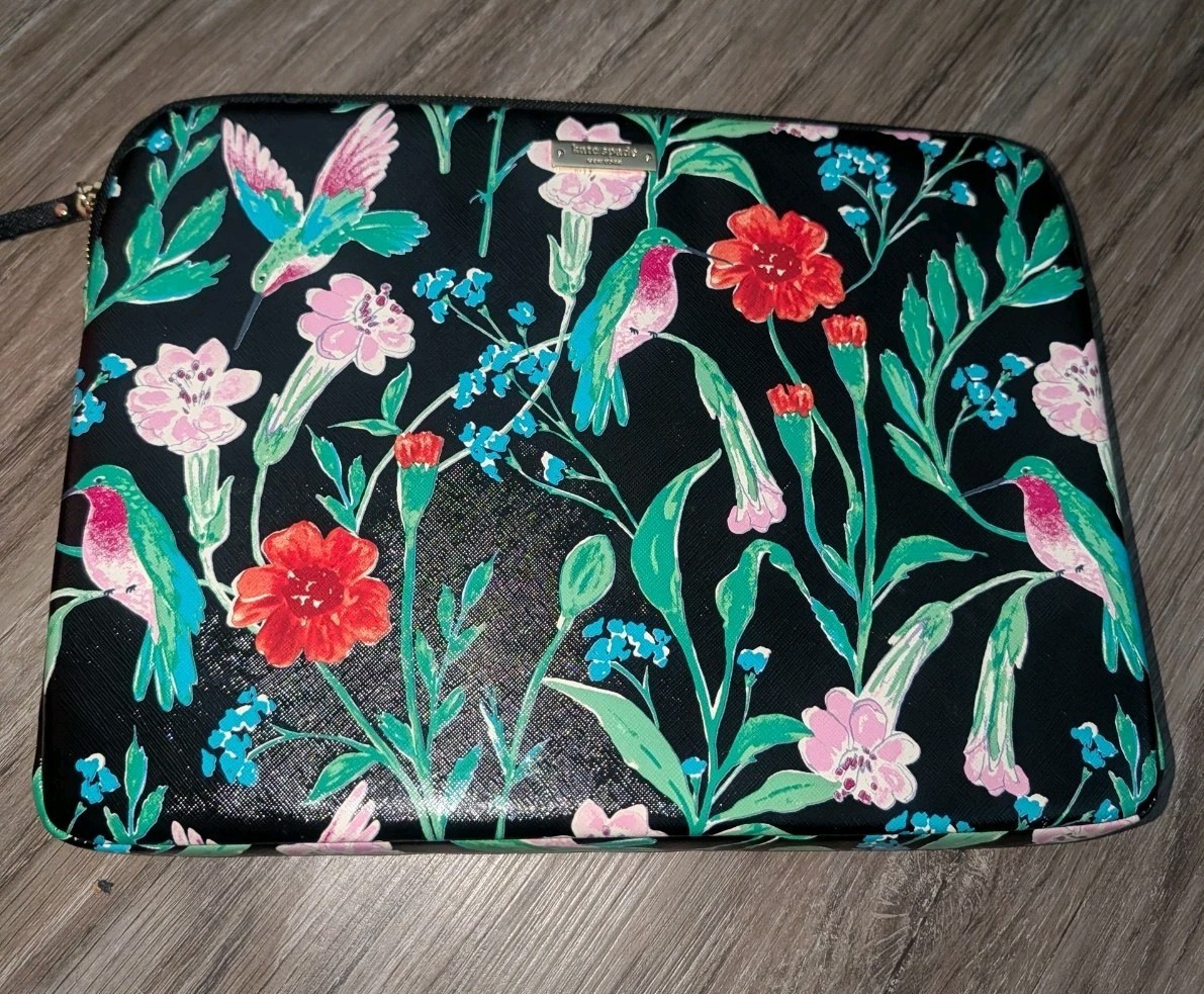 Kate Spade New York Laptop Sleeve Case Jardin Black Floral 13 Inch Hummingbird