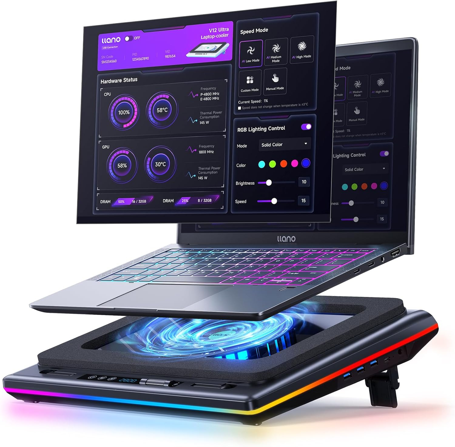 Llano V12 Ultra Laptop Cooling Pad with Smart Software Control Laptop Fan | Lapt