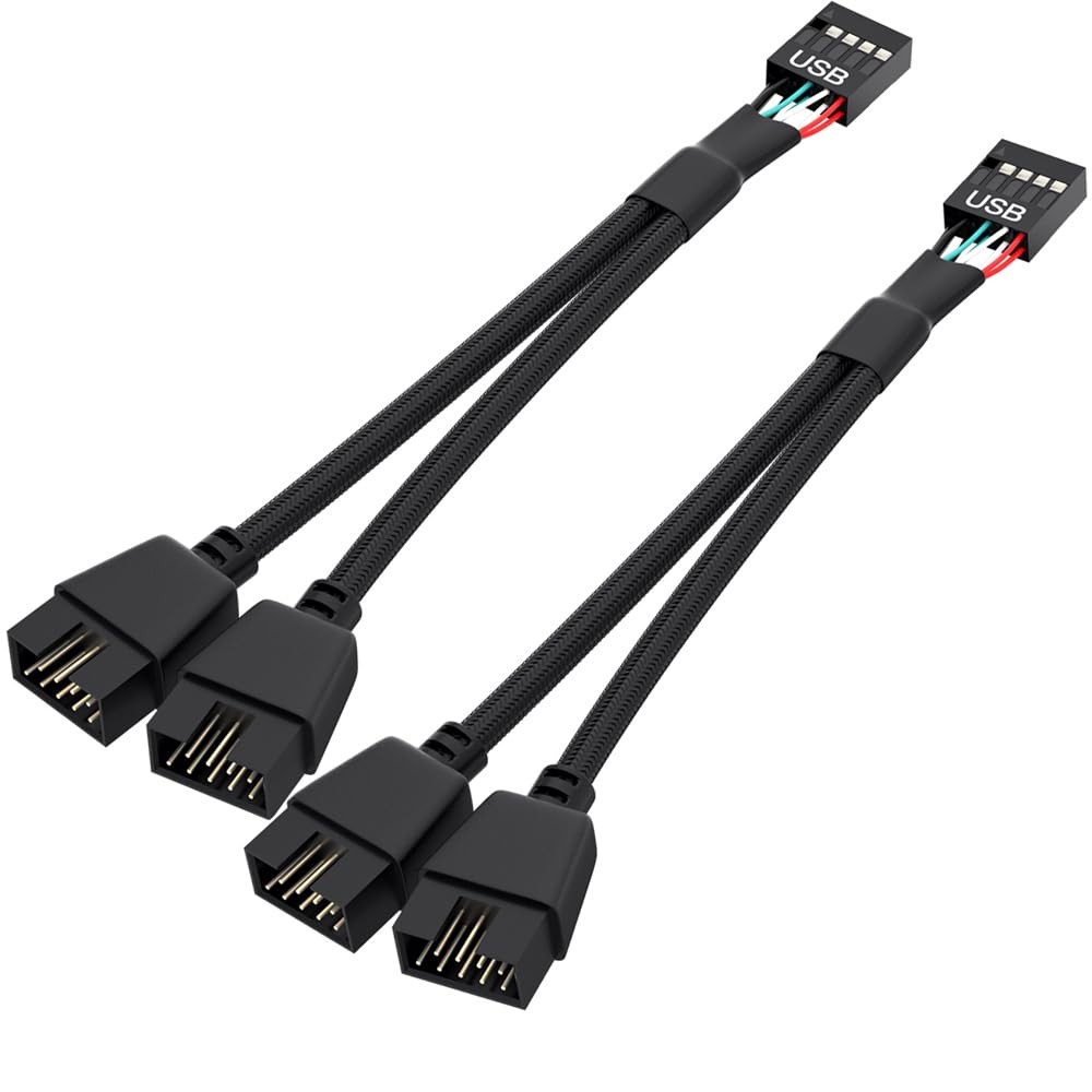 OwlTree 2 Pack Motherboard 9 Pin USB 2.0 to Dual 9 6.3 inches, Black