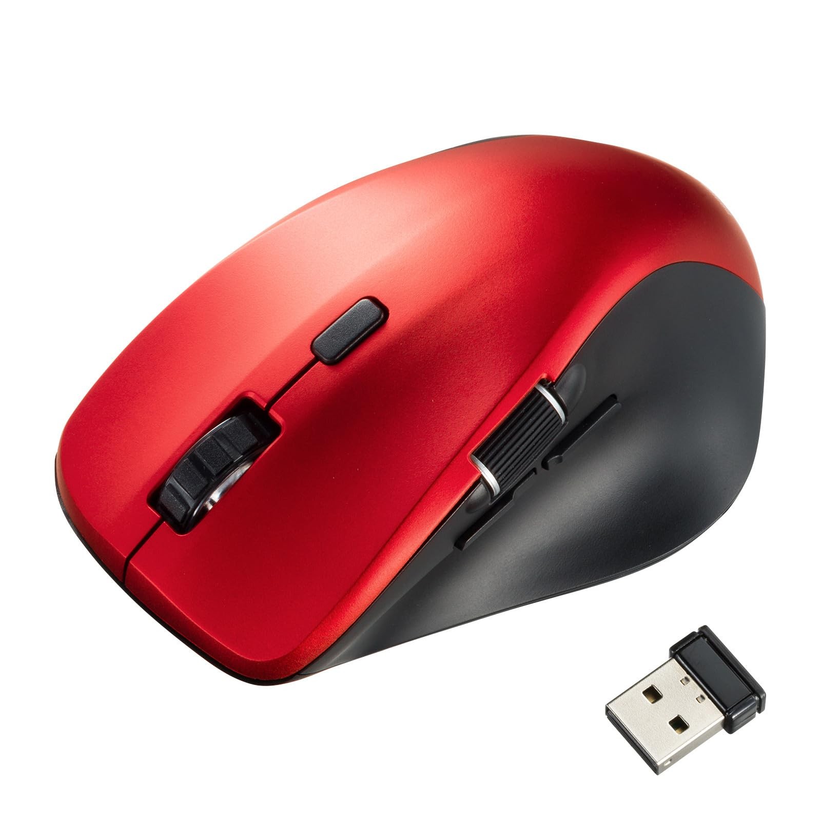 Sanwa Supply Quiet Wireless Mouse (5Button Red with Side Wheel) MA-WBS524R