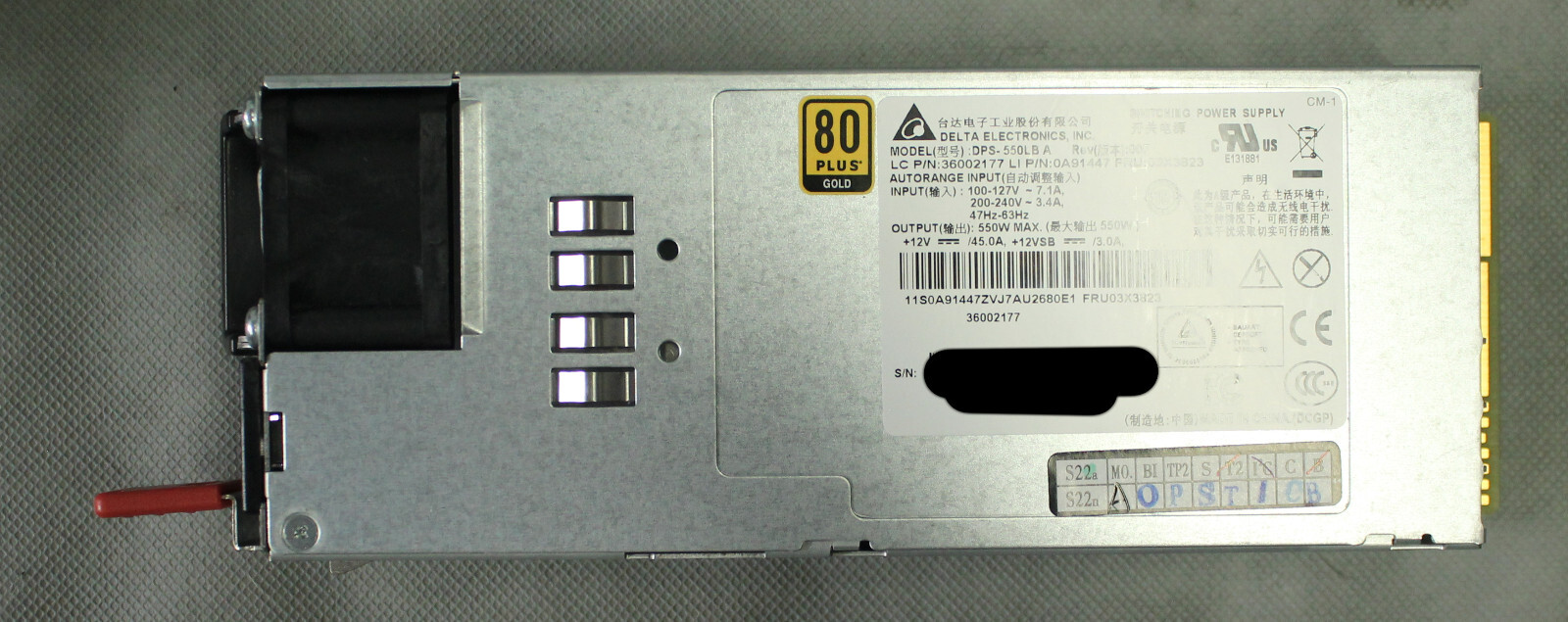 LENOVO POWER SUPPLY 550W 80 PLUS GOLD 0A91447 03X3823