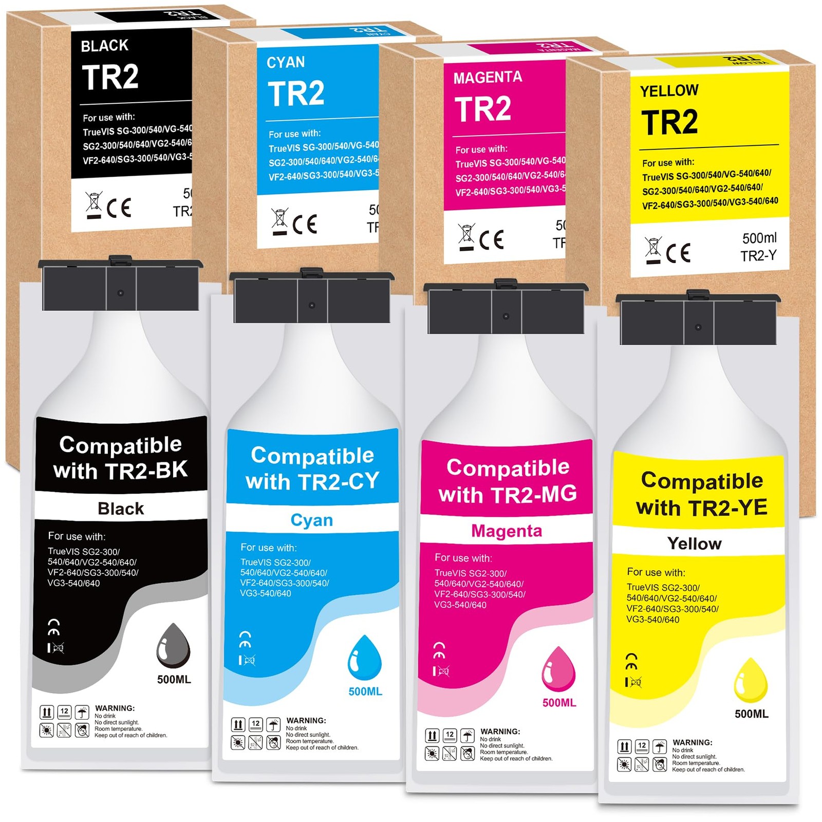 TR2 Ink Cartridge 4-Pack Compatible for Roland TR2-BK TR2-CY TR2-MG TR2-YE