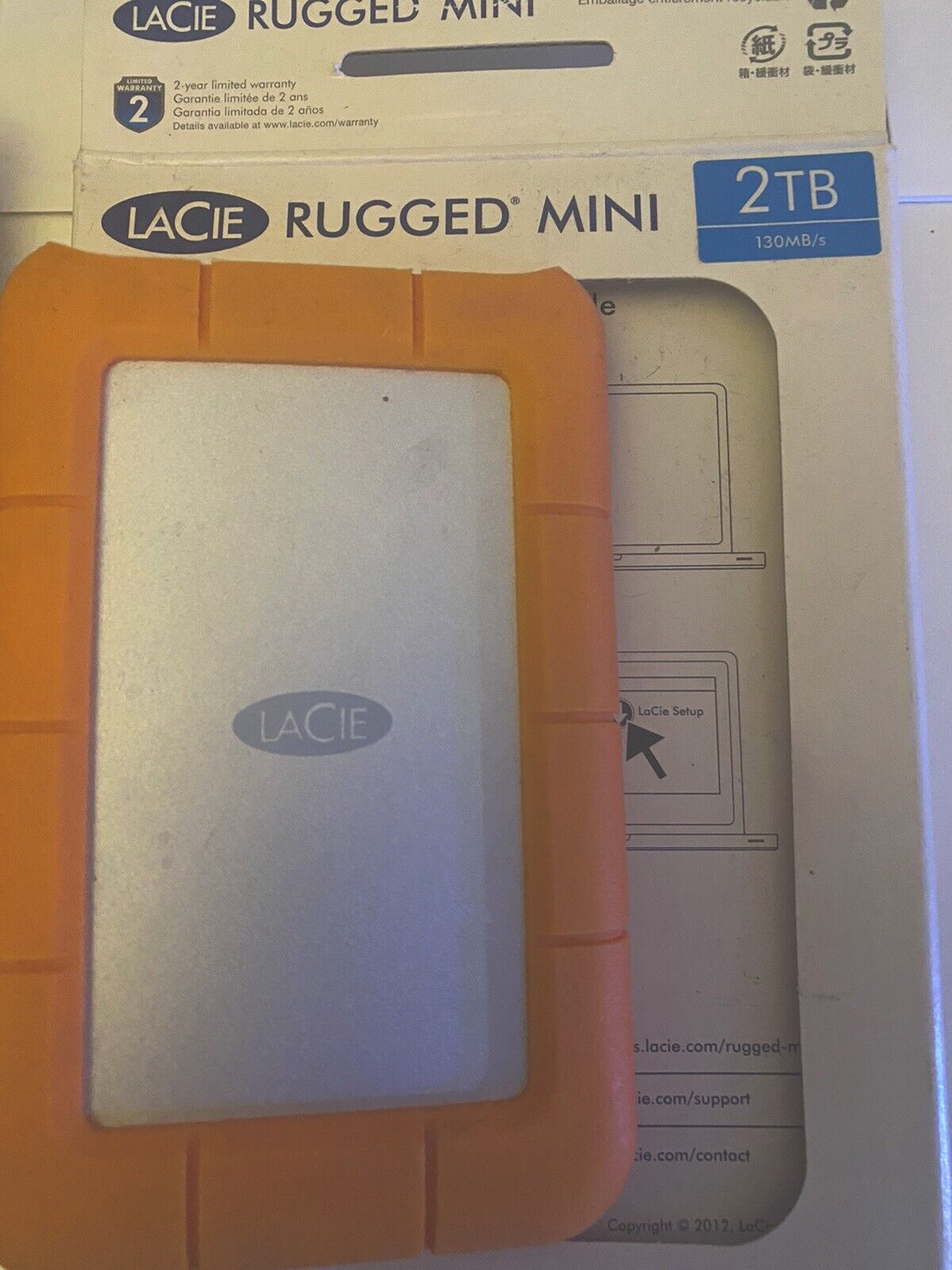 LaCie Rugged Mini 2TB External Hard Drive Portable HDD - USB 3.0 & 2.0 - Orange