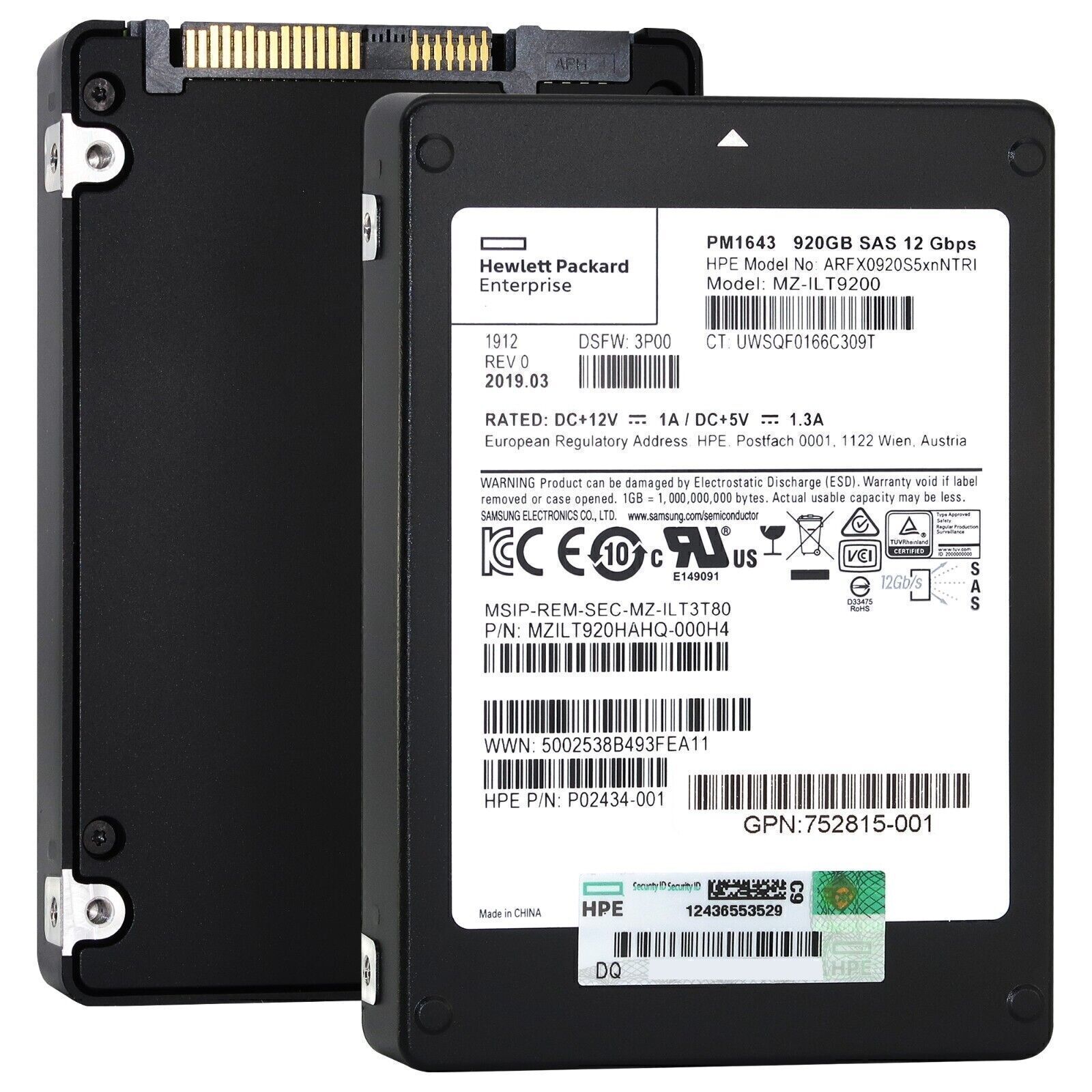 HPE PM1633a 800GB SSD SAS 12G Solid State Drive MZ-ILT9200 MZILT920HAHQ-000H4