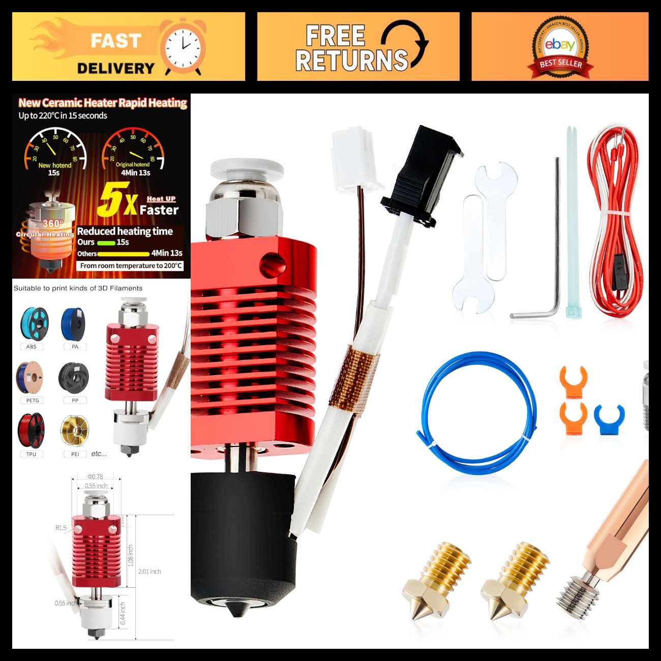 All-Metal Hotend Upgrade for 3D Printers - 24V 60W Ceramic Heating Core, Compati
