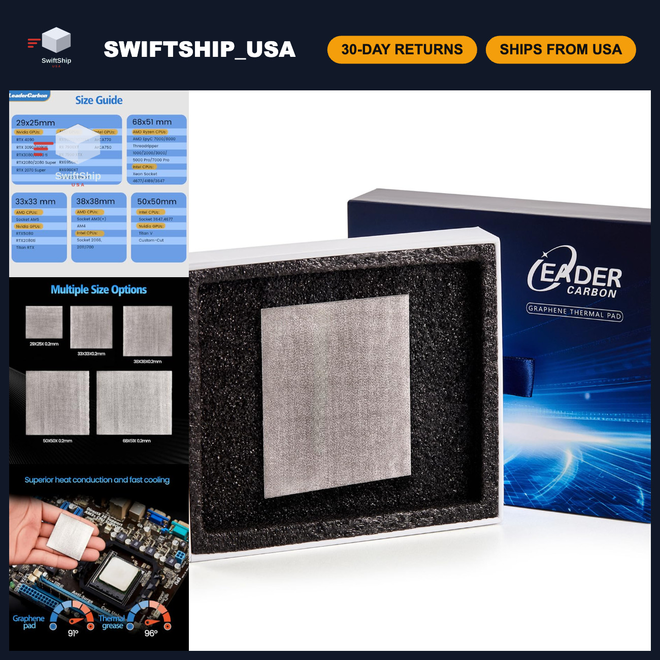 High-Performance Graphene Thermal Pad 38x38mm 0.2mm for GPU CPU PS5 Xbox PC Cool