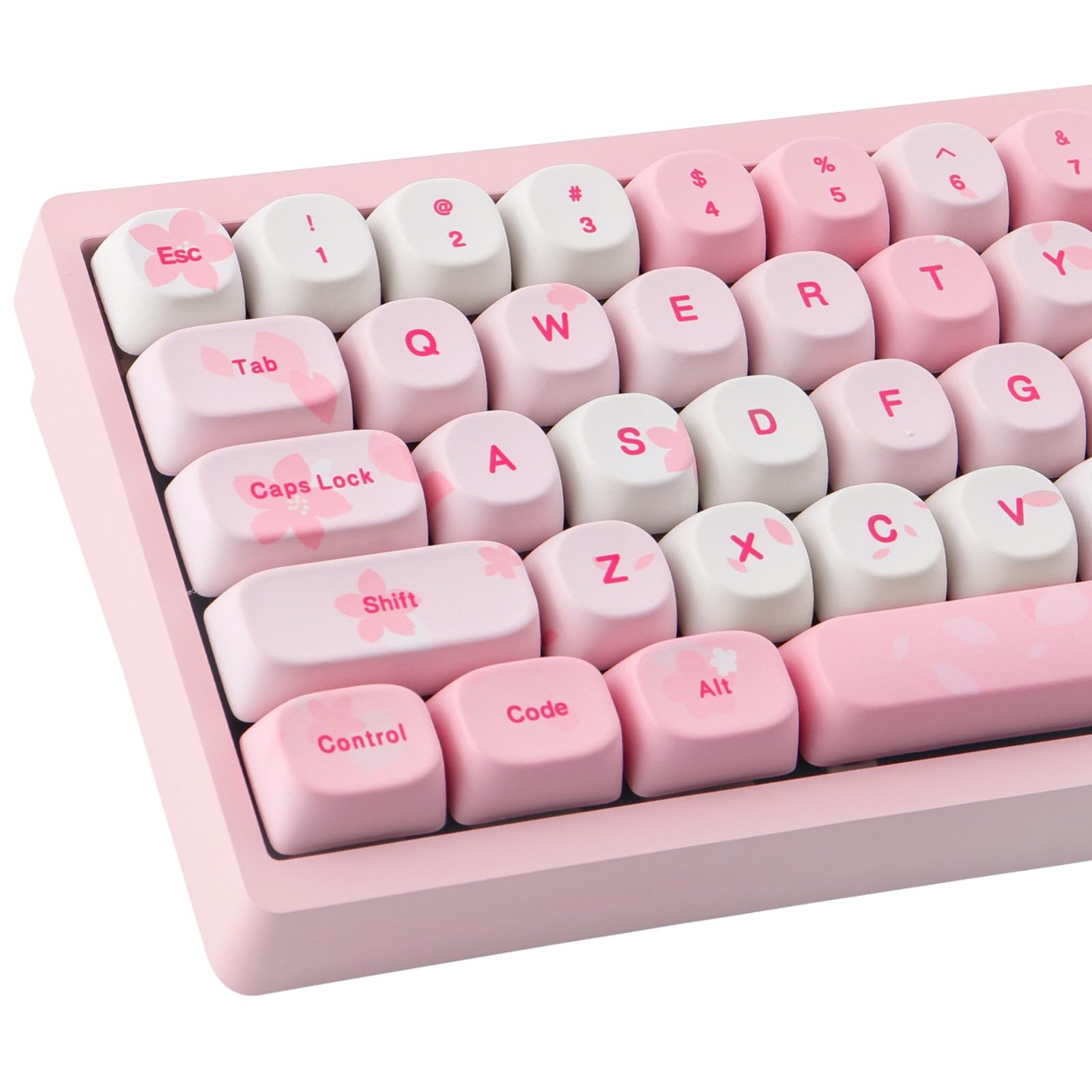 MOA Keycaps-Pink Sakura,129 Keys Cute PBT Custom Cherry Blossom Keycaps 100 P...