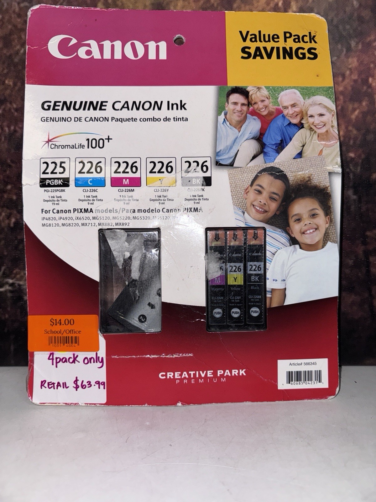 Canon Inkjet Cartridge Value Pack 225 Pigment Black, Black and Tricolor READ