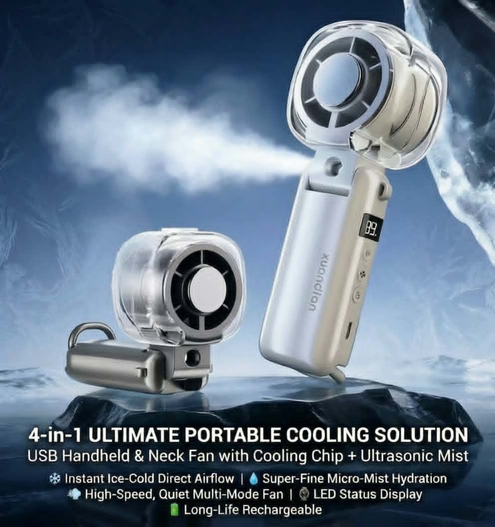 🧊Handheld Neck Fan-Portable Desk USB Fan | Cooling Chip+Mist Spray|Strong wind