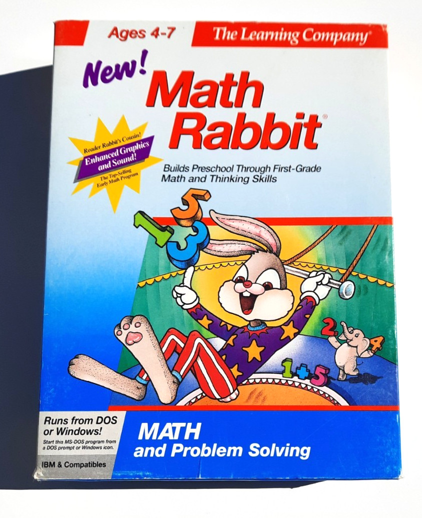 Vintage Math Rabbit PC Game 4-7  Complete In Box & Manual  3.5" Floppy DOS/Win