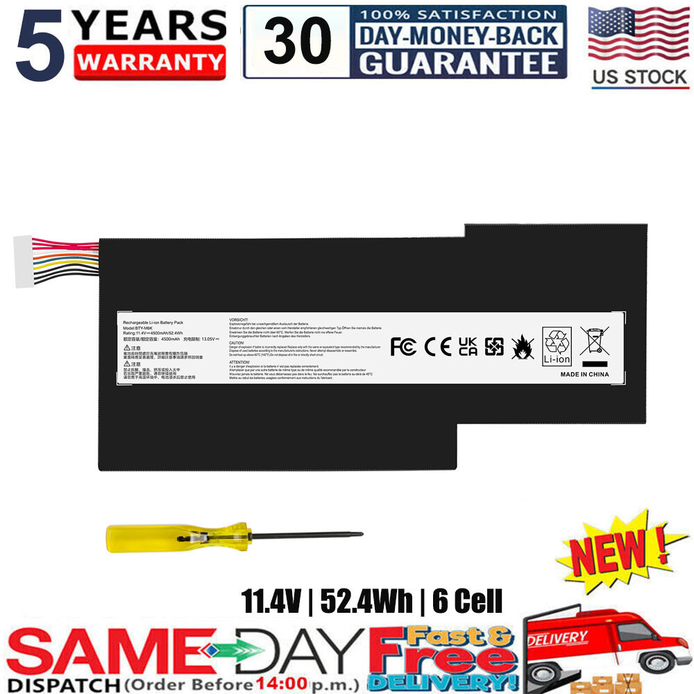 Battery for MSI GF75 Thin 3RD 8SC 8RD 8RC 8RX 9SC GF65 GS73 8RF BTY-M6K 52.4Wh