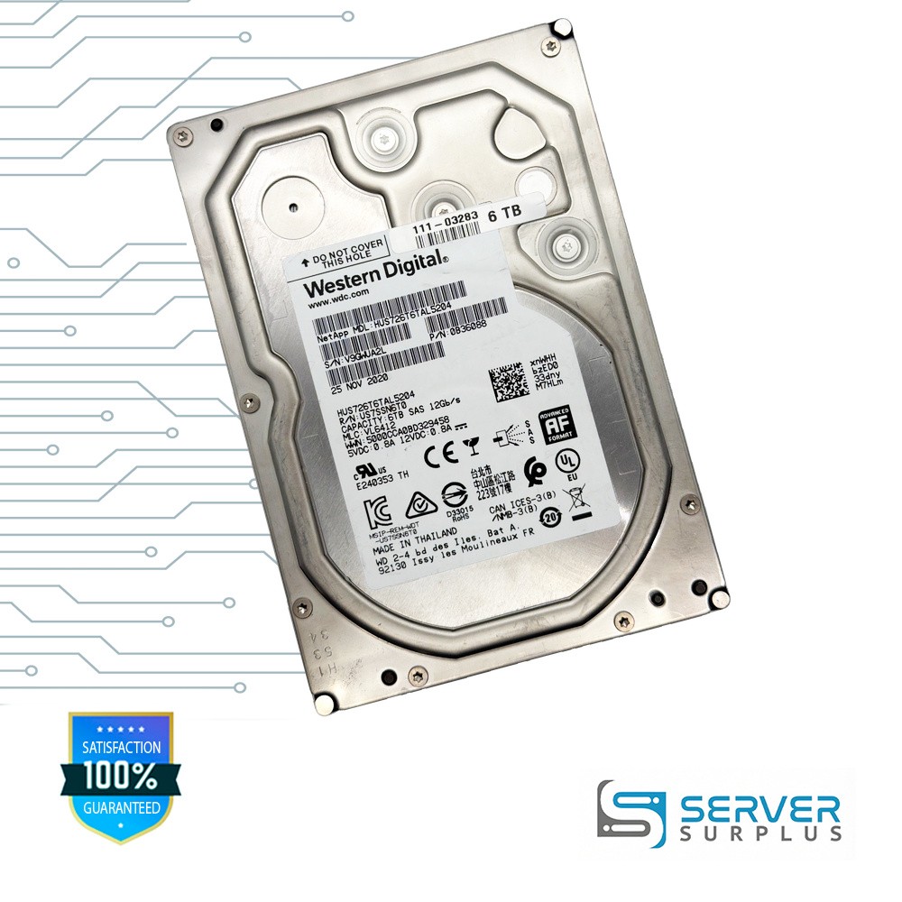 NetApp 6TB SAS 12Gb/s 3.5 in Enterprise HDD | HUS726T6TAL5204 | 111-03283