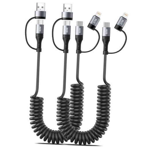 60W Coiled USB C Cable Fast Charging,[2Pack 4FT] 4 in 1 Charging Cable
