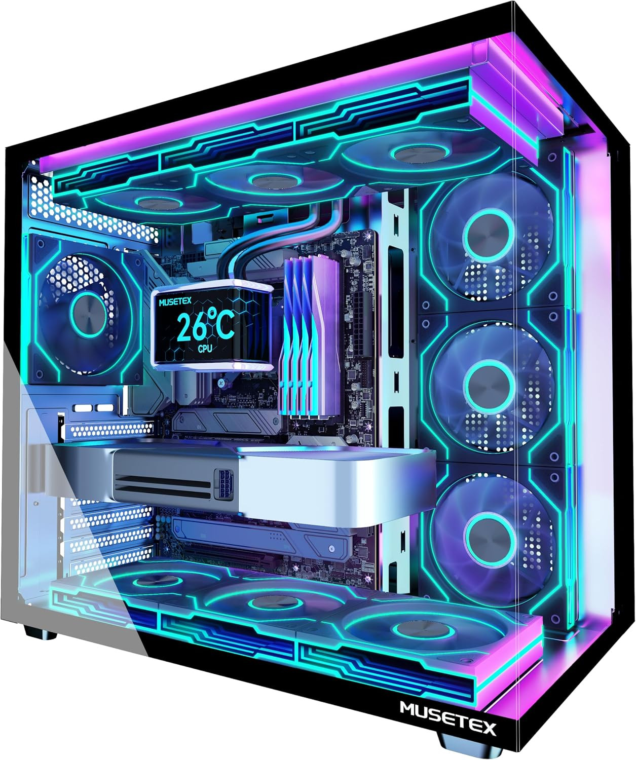 Y6 PC Case, Pre-Installed 7 Infinity Mirror PWM ARGB Fans, ATX Mid